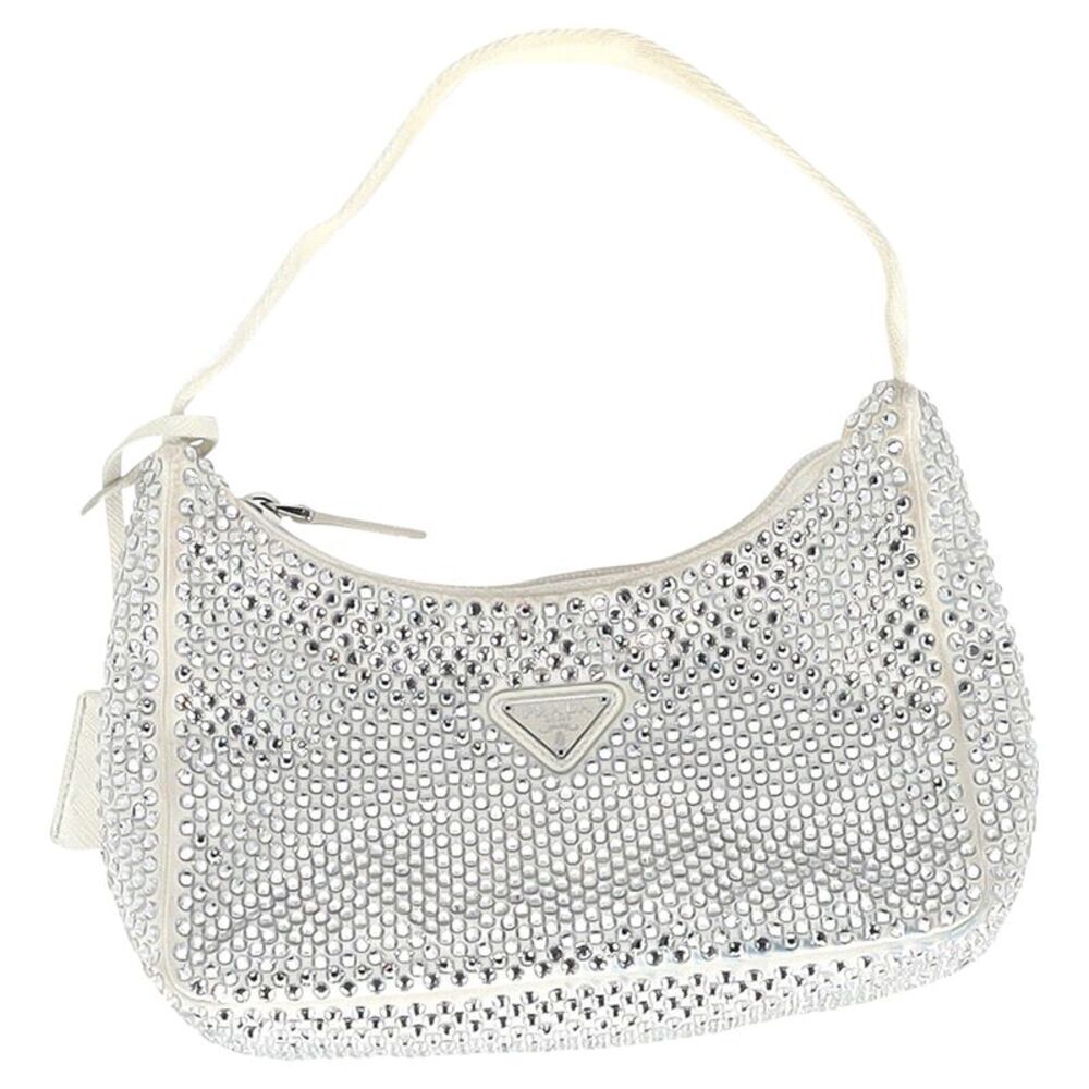 Prada Crystal-Embellished Re-Edition 2000 Bag in Cream Satin - Picture 1 of 9